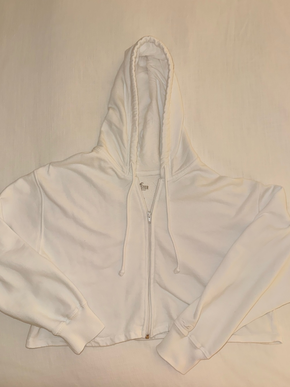 White Cropped Zip Hoodie - Hollister